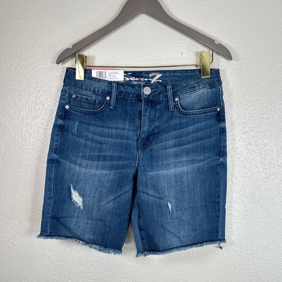 7 For All Mankind Pants - 7 For All Mankind Sunset Bermuda raw fray hem stretchy shorts size 6 NWT